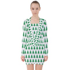 Christmas Background Christmas Tree V-neck Bodycon Long Sleeve Dress