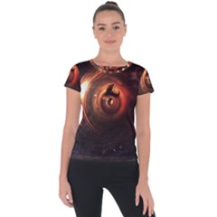 Steampunk Airship Sailing The Stars Of Deep Space Short Sleeve Sports Top  by jayaprime