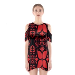 Christmas Red And Black Background Shoulder Cutout One Piece by Sapixe