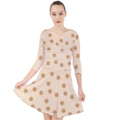 Pattern Gingerbread Star Quarter Sleeve Front Wrap Dress