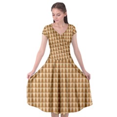 Pattern Gingerbread Brown Cap Sleeve Wrap Front Dress