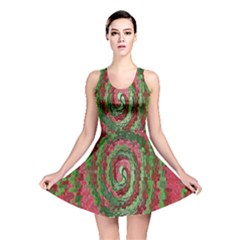 Red Green Swirl Twirl Colorful Reversible Skater Dress by Sapixe