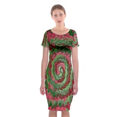 Red Green Swirl Twirl Colorful Classic Short Sleeve Midi Dress