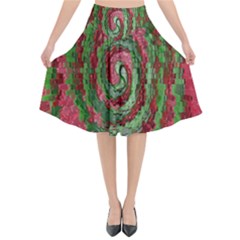 Red Green Swirl Twirl Colorful Flared Midi Skirt
