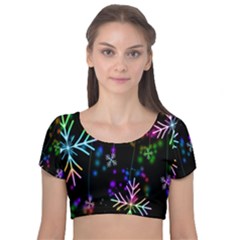 Snowflakes Snow Winter Christmas Velvet Short Sleeve Crop Top  by Sapixe