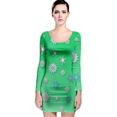 Snowflakes Winter Christmas Overlay Long Sleeve Bodycon Dress