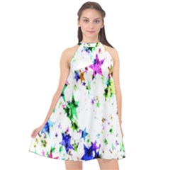 Star Abstract Advent Christmas Halter Neckline Chiffon Dress 