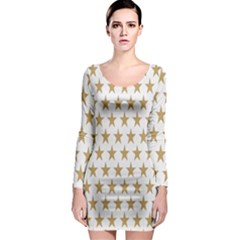 Star Background Gold White Long Sleeve Bodycon Dress