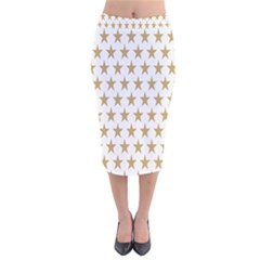 Star Background Gold White Velvet Midi Pencil Skirt