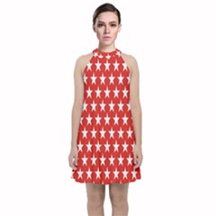 Star Christmas Advent Structure Velvet Halter Neckline Dress 