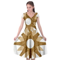 Star Golden Glittering Yellow Rays Cap Sleeve Wrap Front Dress