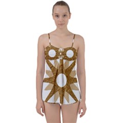 Star Golden Glittering Yellow Rays Babydoll Tankini Set