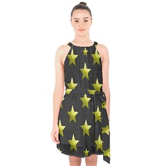 Stars Backgrounds Patterns Shapes Halter Collar Waist Tie Chiffon Dress