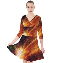 Star Sky Graphic Night Background Quarter Sleeve Front Wrap Dress