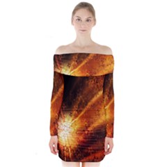 Star Sky Graphic Night Background Long Sleeve Off Shoulder Dress