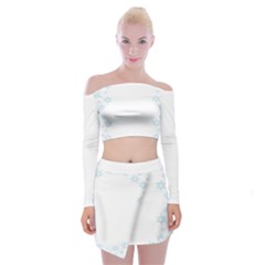 The Background Snow Snowflakes Off Shoulder Top With Mini Skirt Set