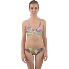 Mosaic Background Cube Pattern Wrap Around Bikini Set by Sapixe