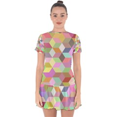 Mosaic Background Cube Pattern Drop Hem Mini Chiffon Dress