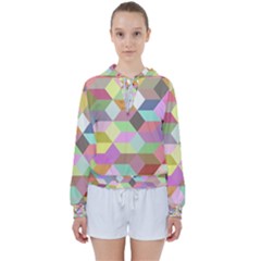 Mosaic Background Cube Pattern Women s Tie Up Sweat by Sapixe