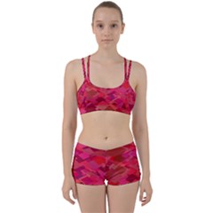 Red Background Pattern Square Women s Sports Set