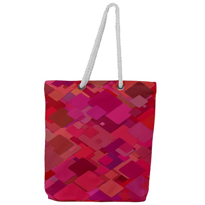 Red Background Pattern Square Full Print Rope Handle Tote (Large)