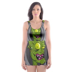 Zombie Pictured Illustration Skater Dress Swimsuit