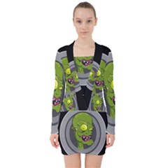 Zombie Pictured Illustration V-neck Bodycon Long Sleeve Dress