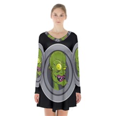 Zombie Pictured Illustration Long Sleeve Velvet V-neck Dress