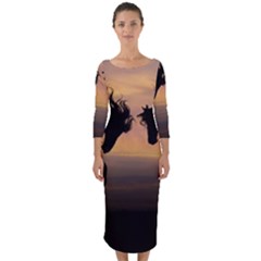 Horses Sunset Photoshop Graphics Quarter Sleeve Midi Bodycon Dress