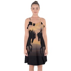 Horses Sunset Photoshop Graphics Ruffle Detail Chiffon Dress by Sapixe