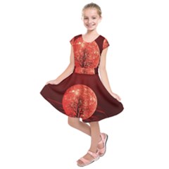 The Background Red Moon Wallpaper Kids  Short Sleeve Dress