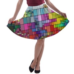 Color Abstract Visualization A-line Skater Skirt