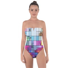 Color Abstract Visualization Tie Back One Piece Swimsuit