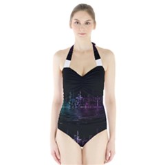 City Night Skyscrapers Halter Swimsuit