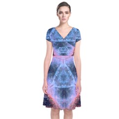 Sacred Geometry Mandelbrot Fractal Short Sleeve Front Wrap Dress by Sapixe