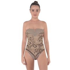 Wood Sculpt Carved Background Tie Back One Piece Swimsuit