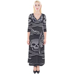 Skull Metal Background Carved Quarter Sleeve Wrap Maxi Dress