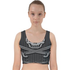 Skull Metal Background Carved Velvet Racer Back Crop Top by Sapixe