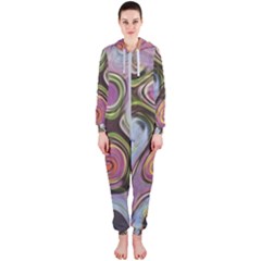 Retro Background Colorful Hippie Hooded Jumpsuit (Ladies) 