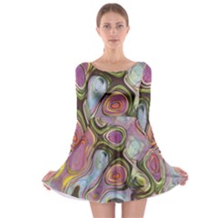 Retro Background Colorful Hippie Long Sleeve Skater Dress