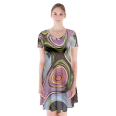 Retro Background Colorful Hippie Short Sleeve V-neck Flare Dress