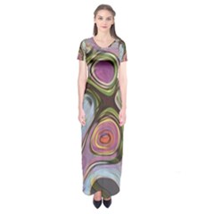 Retro Background Colorful Hippie Short Sleeve Maxi Dress