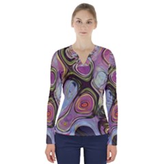 Retro Background Colorful Hippie V-Neck Long Sleeve Top