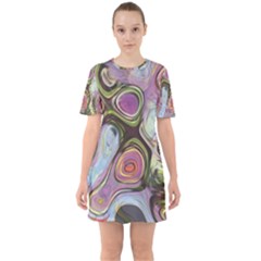 Retro Background Colorful Hippie Sixties Short Sleeve Mini Dress by Sapixe