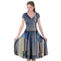 Skyscraper Skyscrapers Building Cap Sleeve Wrap Front Dress