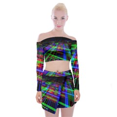 Electronics Board Computer Trace Off Shoulder Top With Mini Skirt Set