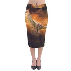 Art Creative Graphic Arts Owl Velvet Midi Pencil Skirt