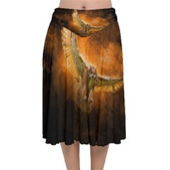 Art Creative Graphic Arts Owl Velvet Flared Midi Skirt