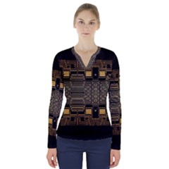 Board Digitization Circuits V-neck Long Sleeve Top