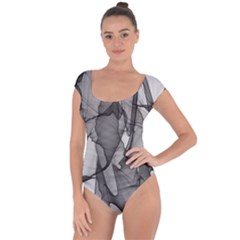 Abstract Black And White Background Short Sleeve Leotard 